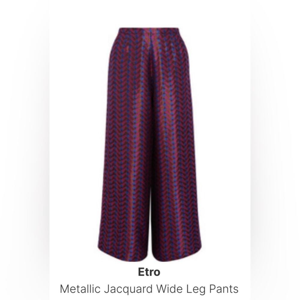 Etro Red and Blue Wide Leg Pants metallic jacquard Geometric 38 - Picture 5 of 12